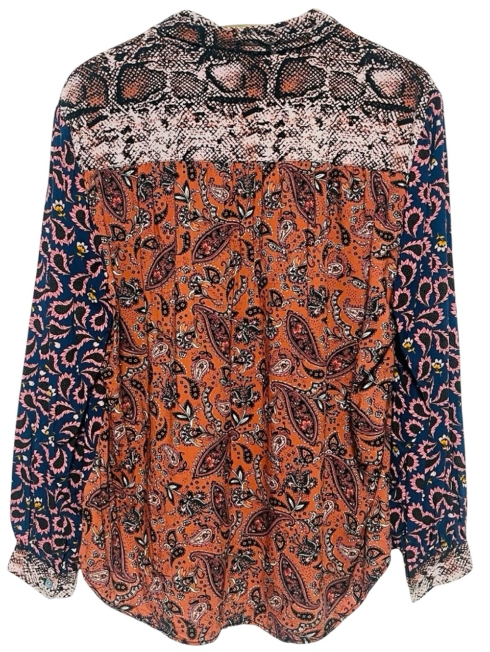 BEACHLUNCHLOUNGE Mixed Print Boho Blouse Snakeskin Paisley Floral Size L - Picture 3 of 10